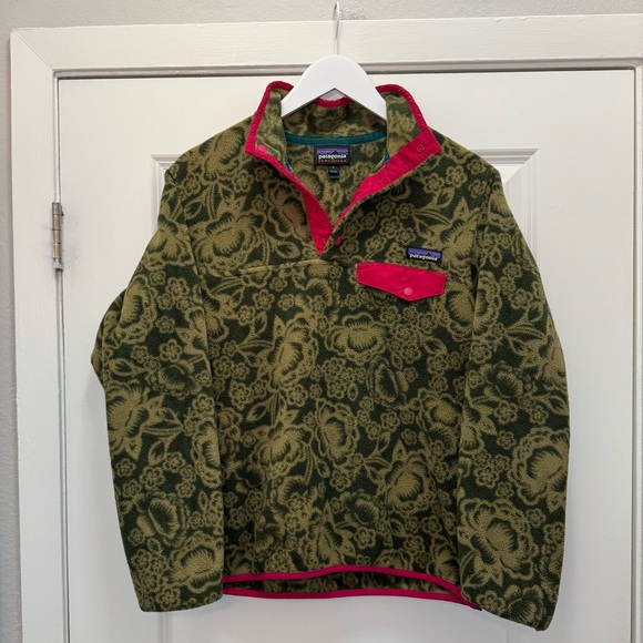 Patagonia Sweaters Patagonia Synchilla Snap T Fleece Pullover Green Lotus Flower Hawaiian